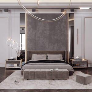 Fabric with Mirror headboard Wall Panel