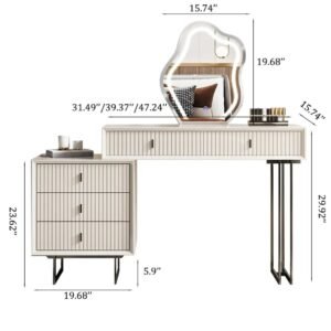 Luxury Fluted Vanity Table with Mirror - Dressing Table | sizes