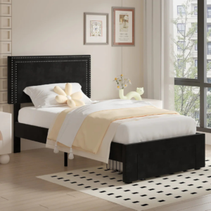 Modern Single Bed with Nailhead Headboard - Single Bed | black color