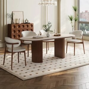 Scandinavian Dining Table with 6 Upholstered Chairs - Dining table | 4 chair dining table