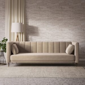 Modern Velvet Sofa with Channel Tufting - Sofa | Beige color