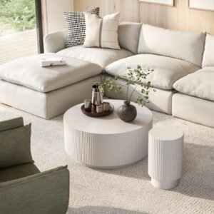 Minimalist Fluted Coffee Table – Stylish Round Center Table- Coffee Table | room view top