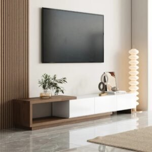 Two-Tone TV Stand – Luxury Living Room TV Wall Panel- Tv unit | 2 side view