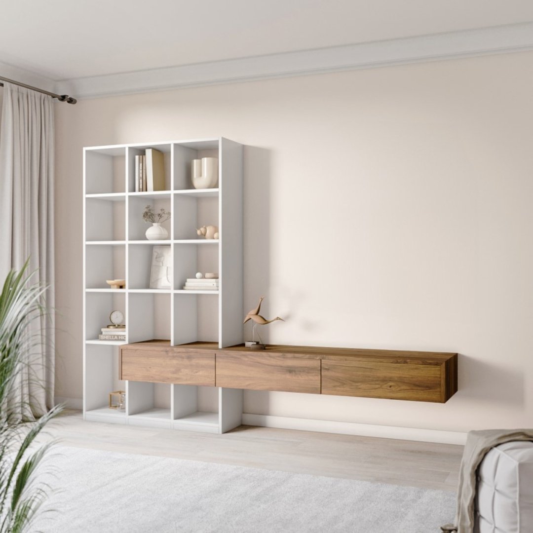 1 Modern Modular Wall Unit with Shelves and Floating Cabinets - Book Case | room view