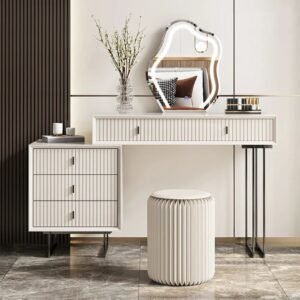 Luxury Fluted Vanity Table with Mirror - Dressing Table | close view
