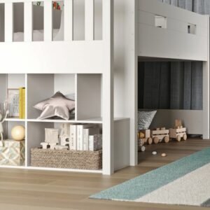 Modern Kids Loft Bed with Storage Shelves- Baby Cribs | side shelfs