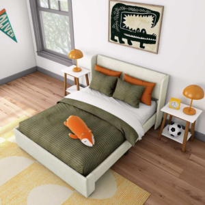 Kids Upholstered Single Bed with Padded Headboard- Single Bed | top view