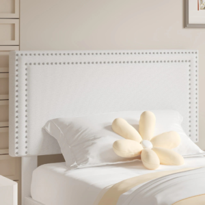 Modern Single Bed with Nailhead Headboard - Single Bed | headboard close view white 2