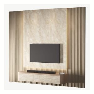 Luxury TV Wall Panel with Floating Cabinet- Tv unit | side view beige color