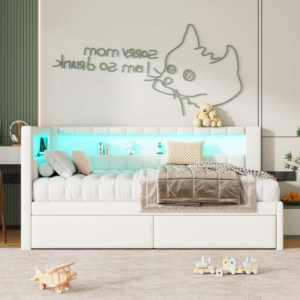 Smart LED Kids & Teens Bed with Storage Drawers - Single bed | bedroom front view