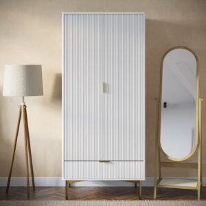 Vertical Ribbed Armoire Storage Cabinet | 2 door white color