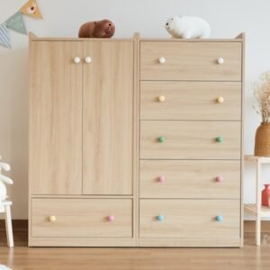 Scandi Kids Wardrobe and Dresser Set | close view