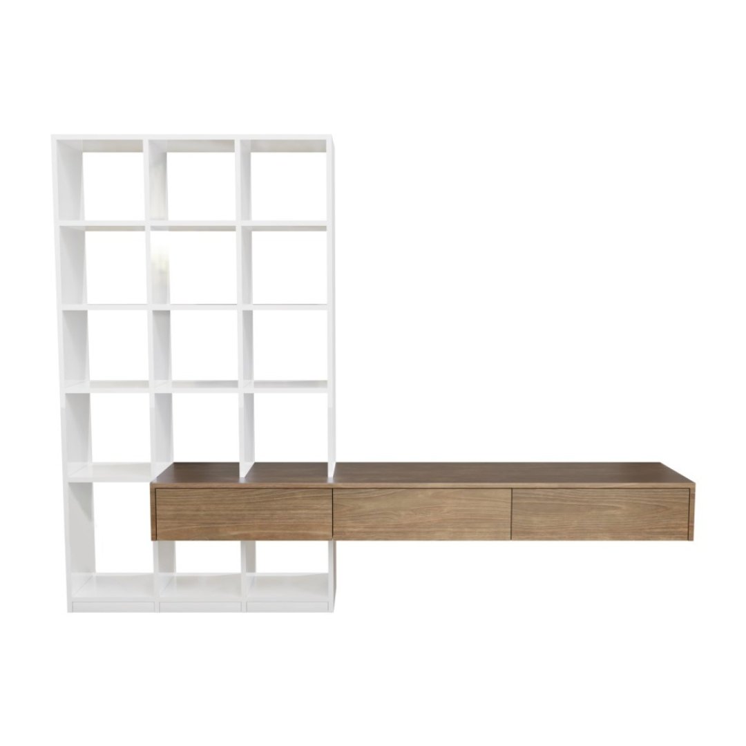2 Modern Modular Wall Unit with Shelves and Floating Cabinets - Book Case | front view