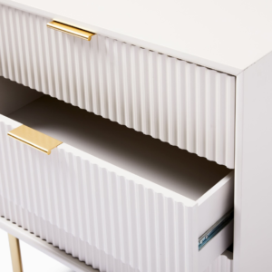 3-Drawer Nightstand with Fluted Wood Design - Side Table | drawer close view