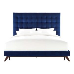 Velvet Haven High Tufted Bed - beds |blue front view