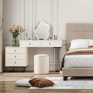 Luxury Fluted Vanity Table with Mirror - Dressing Table | room view