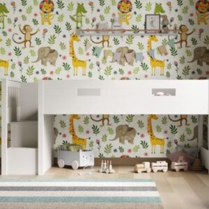 Modern Kids Loft Bed with Storage Shelves- Baby Cribs | front