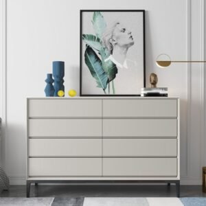 Contemporary 8-Drawer Dresser with Slim Base - Chest of drawers | light grey color
