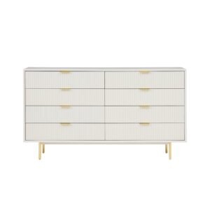 Elara Fluted Dresser with Gold Legs - Chest of drawers | white color