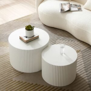 Ribbed Nesting Coffee Table Set – Modern Round Accent Tables- Coffee Table | 2 tables together