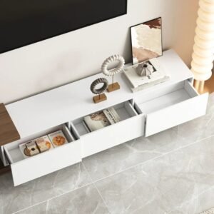 Two-Tone TV Stand – Luxury Living Room TV Wall Panel- Tv unit | drawers inside view