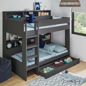 Multifunctional Kids Bunk Bed with Storage & Shelves - Bunk Bed | room side view