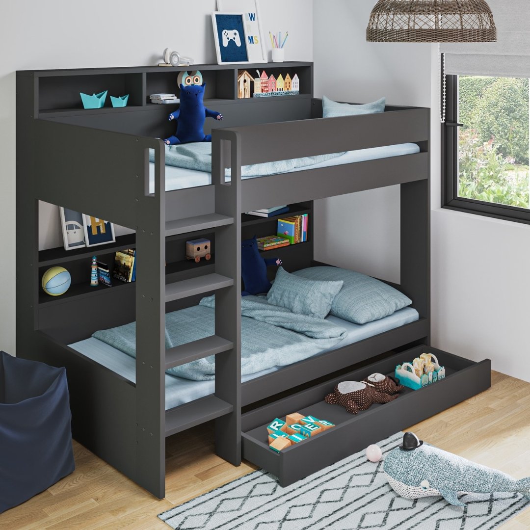 3 Multifunctional Kids Bunk Bed with Storage & Shelves - Bunk Bed | room side view