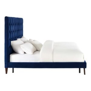 Velvet Haven High Tufted Bed - beds | blue bed side view