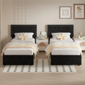 Modern Single Bed with Nailhead Headboard - Single Bed | black color