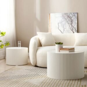Ribbed Nesting Coffee Table Set – Modern Round Accent Tables- Coffee Table | room view