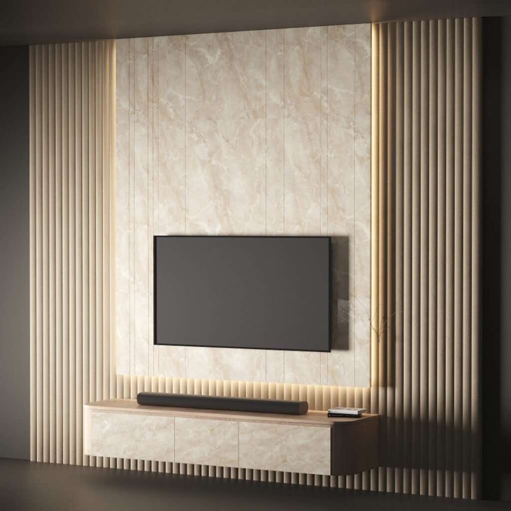 Luxury TV Wall Panel with Floating Cabinet- Tv unit | side view