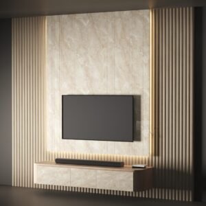 Luxury TV Wall Panel with Floating Cabinet- Tv unit | side view