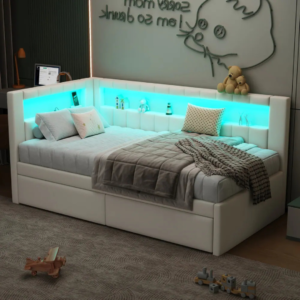 Smart LED Kids & Teens Bed with Storage Drawers - Single bed | night view