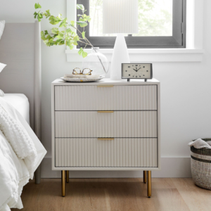 3-Drawer Nightstand with Fluted Wood Design - Side Table | golden handle