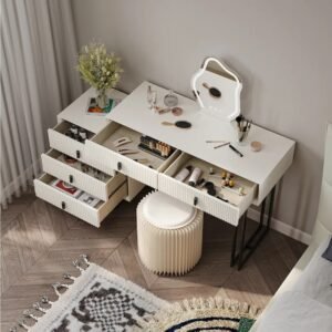 Luxury Fluted Vanity Table with Mirror - Dressing Table | Top view