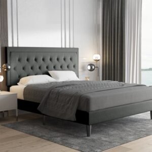 Button Tufted Platform Bed- beds | room side view