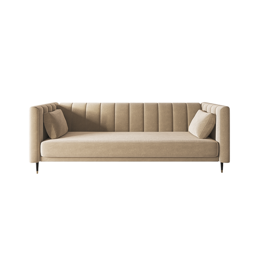 Modern Velvet Sofa with Channel Tufting - Sofa | beige color front