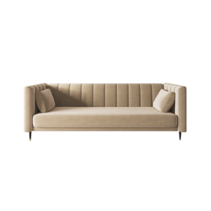 Modern Velvet Sofa with Channel Tufting - Sofa | beige color front