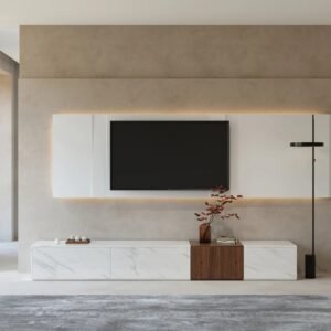 Vewal Minimalist Media Unit- Tv unit | front view with tv