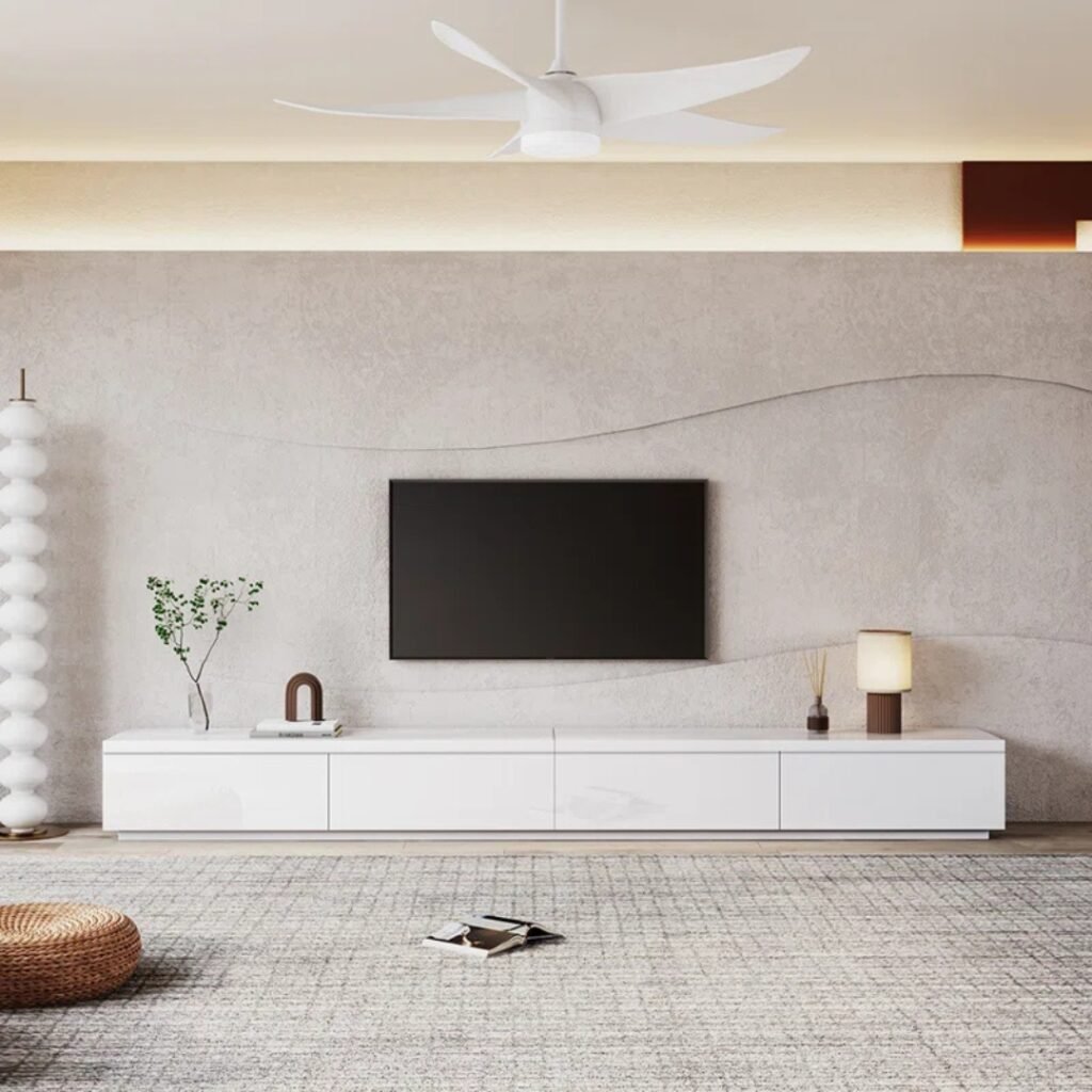 Sleek Low-Profile TV Stand – Contemporary Entertainment Unit Dubai - Tv unit | front view white lifestyle