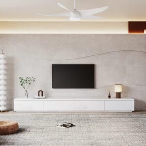Sleek Low-Profile TV Stand – Contemporary Entertainment Unit Dubai - Tv unit | front view white lifestyle