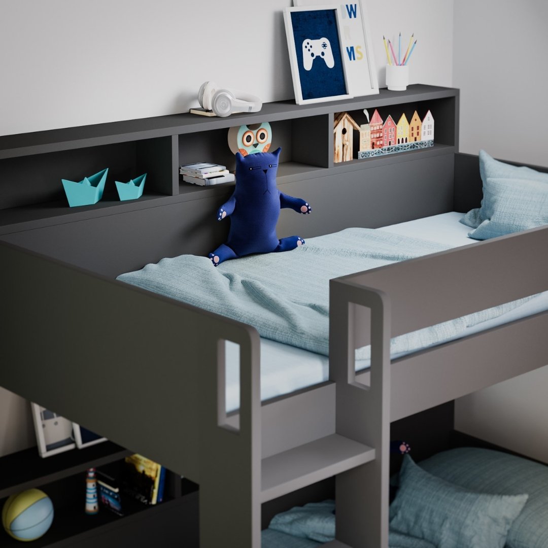 5 Multifunctional Kids Bunk Bed with Storage & Shelves - Bunk Bed | top bed view