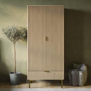 Vertical Ribbed Armoire Storage Cabinet | 2 door front view