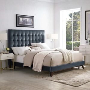 Velvet Haven High Tufted Bed - beds | grey color