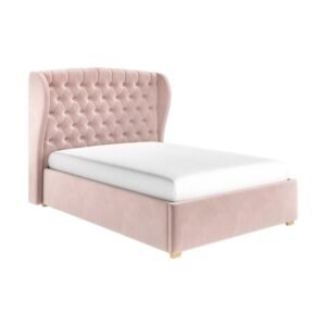 LuxeWing Tufted Wingback Bed Frame- beds | pink color