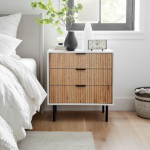 3-Drawer Nightstand with Fluted Wood Design - Side Table | room front design