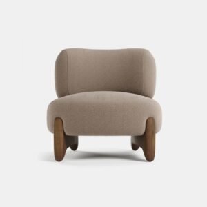 Arco Bouclé Lounge Chair - Contemporary Low-Profile Accent Chair - Arm chair | light brown color