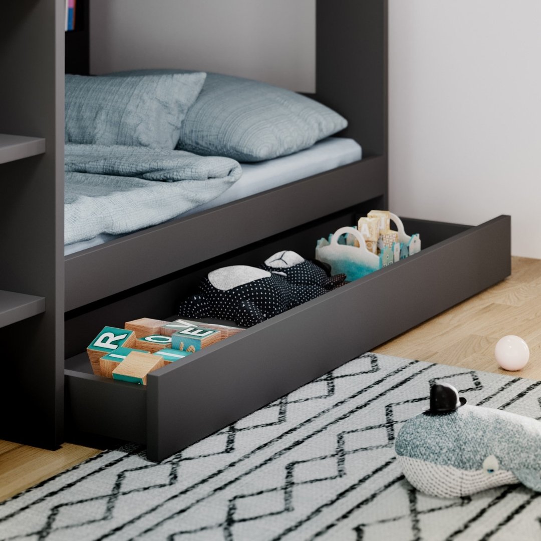 6 Multifunctional Kids Bunk Bed with Storage & Shelves - Bunk Bed | drawer inside view