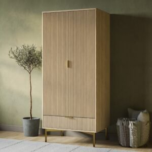 Vertical Ribbed Armoire Storage Cabinet | 2 door room view
