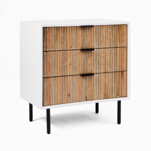 3-Drawer Nightstand with Fluted Wood Design - Side Table | MDF design